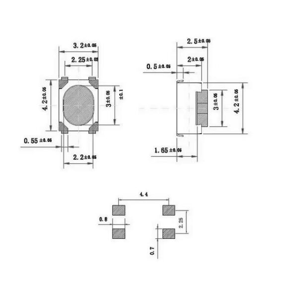 20 db 3x4x2.5mm SMD fehér nyomógomb mikrokapcsoló