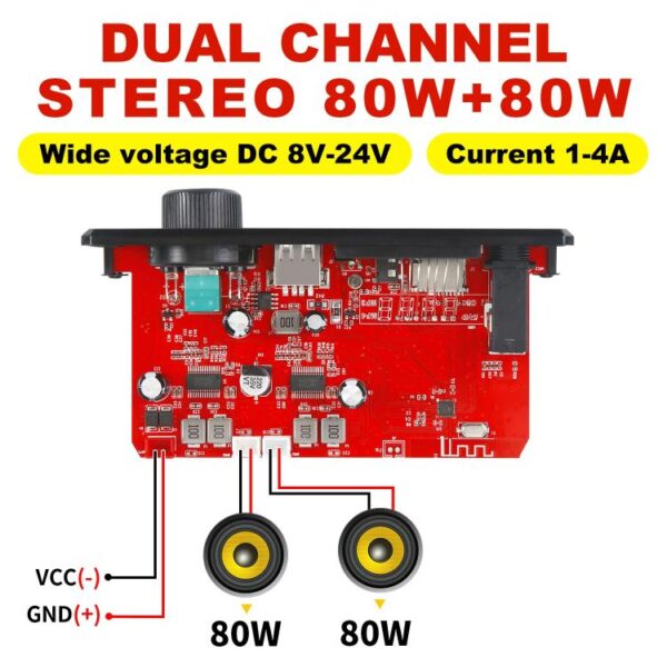 2x80W Bluetooth 5.3 audio erősítős előlap modul távirányítóval - Image 2