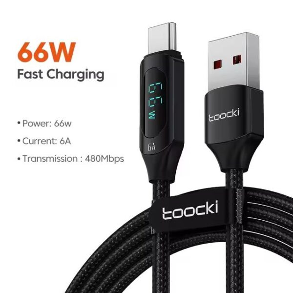 Toocki USB-C kábel 1m 66W-ig teljesítmény kijelzéssel